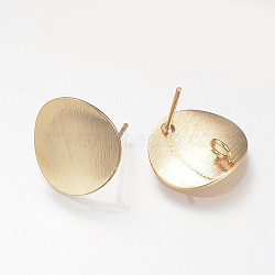 Brass Stud Earring Findings, with Loop, Nickel Free, Real 18K Gold Plated, 15mm, Hole: 2mm, pin: 0.8mm(KK-T016-03G)