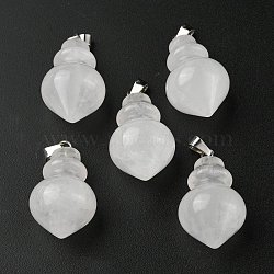 Natural Quartz Crystal Pendants, Rock Crystal Pendants, Pointed Bottle Charms, with Platinum Plated Iron Snap on Bails, 32.5~35x16~17mm, Hole: 3x5.5mm(G-G998-C09)