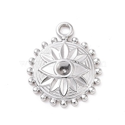 304 Stainless Steel Pendant Rhinestone Settings, Flat Round with Eye, Stainless Steel Color, Fit for 3mm Rhinestone, 21.5x18x2.5mm, Hole: 2.5mm(STAS-G287-16P)