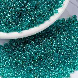 MIYUKI Round Rocailles Beads, Japanese Seed Beads, (RR3742) Fancy Lined Teal Green, 8/0, 3mm, Hole: 1mm, about 422~455pcs/10g(X-SEED-G008-RR3742)