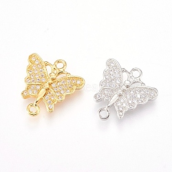 Brass Micro Pave Cubic Zirconia Links, Clear, Butterfly, Mixed Color, 15x14.5x2mm, Hole: 1mm(ZIRC-L068-21)