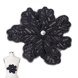 3D Polyester Embroider Thread Iron on/Sew On Patches, Cloth Appliques, Black, 180x200x8mm(PATC-WH0023-21A)