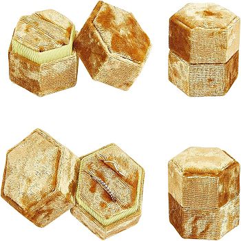 Velvet Ring Boxes, Hexagon, Gold, 1-3/4x1-7/8x1-3/4 inch(4.3x4.9x4.3cm)