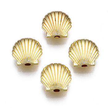 Rack Plating Alloy Beads, Cadmium Free & Lead Free, Scallop Shell Shape, Light Gold, 8.5x9x4mm, Hole: 1.5mm