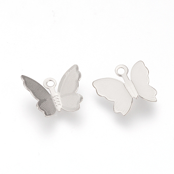 Brass Charms, Butterfly, Nickel Free, Real Platinum Plated, 11x13x3.5mm, Hole: 1mm