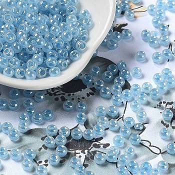 Glass Seed Beads, Ceylon, Round Hole, Round, Sky Blue, 4x3mm, Hole: 1.5mm, 7500pcs/pound