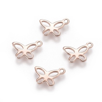 201 Stainless Steel Charms, Butterfly, Hollow, Rose Gold, 7.5x11x0.8mm, Hole: 1.2mm