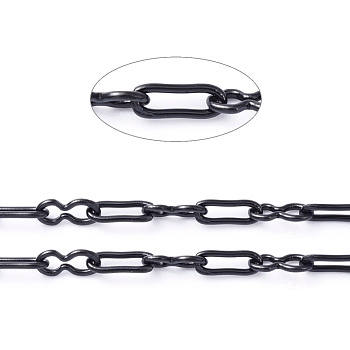 304 Stainless Steel Link Chains, Paperclip Chains, Soldered, with Spool, Electrophoresis Black, Square Link: 1.8x5x0.5mm, 8 Sharped Link: 2.1x4.6x0.5mm, about 65.61 Feet(20m)/roll