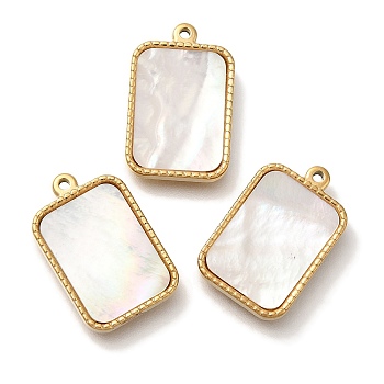 PVD Vacuum Plating 304 Stainless Steel Pendants, with Pave Shell, Rectangle Charm, Real 18K Gold Plated, 18.5x12x2.5mm, Hole: 1.2mm