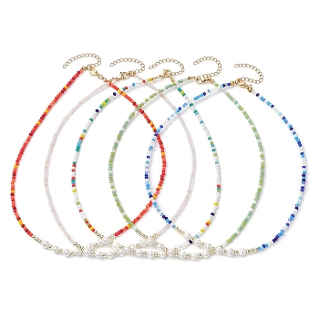 Boho Glass Beads & Shell Pearl Beaded Necklaces, Mixed Color, 16.65 inch(42.3cm)