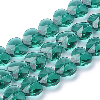 Transparent Glass Beads, Faceted, Heart, Light Sea Green, 10x10x6.5mm, Hole: 1mm