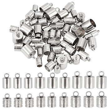 ARRICRAFT 60Pcs 6 Style 304 & 201 Stainless Steel Cord Ends, Column, Stainless Steel Color, 8.7~13x5~9mm, Hole: 1.5~3.5mm, Inner Diameter: 4~8mm, 10Pcs/style