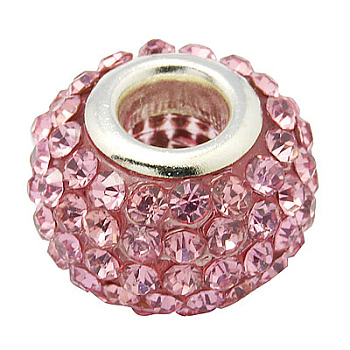 Resin Rhinestone Beads, with Silver Color Brass Double Cores, Grade A, Rondelle, Light Rose, 10x7mm, Hole: 2.5mm