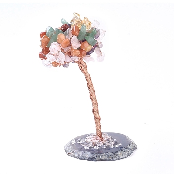 Natural Quartz and Mixed Gemstone Display Decorations, Home Decorations, with Brass Wires, Lucky Tree, 115mm