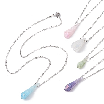 5Pcs 5 Color Dyed Natural Quartz Crystal Teardrop Pendant Necklaces Set, with 304 Stainless Steel Cable Chains, 17.72 inch(45cm), 1Pc/color