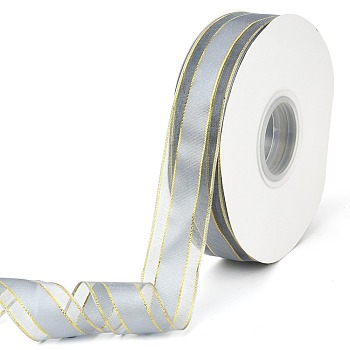 Solid Color Organza Ribbons, Golden Wired Edge Ribbon, for Party Decoration, Gift Packing, Gray, 1"(25mm), about 50yard/roll(45.72m/roll)