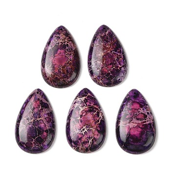 Natural Imperial Jasper Pendants, Dyed, Teardrop Charms, Purple, 50.5x30.5x7.5~8mm, Hole: 1.5mm