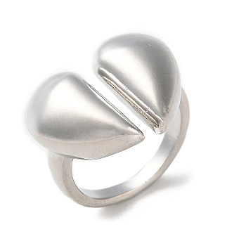 Rack Plating Heart Brass Open Cuff Ring for Women, Cadmium Free & Lead Free, Platinum, Adjustable