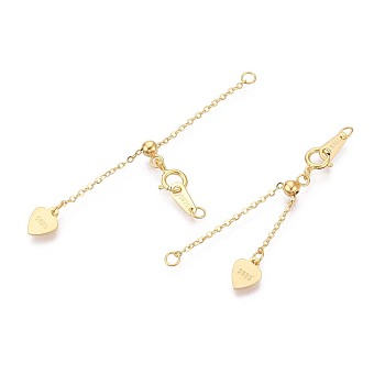 925 Sterling Silver Cable Chain Extenders, Heart, with Lobster Claw Clasps & Charms, Golden, 52x5.5mm, Hole: 1.8mm