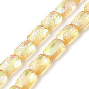 Transparent Electroplate Glass Beads Strands, Rainbow Plated, Faceted, Rectangle, Champagne Yellow, 9x6x4mm, Hole: 1.2mm, about 72pcs/strand, 25.98''(66cm)
