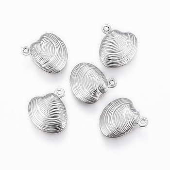 304 Stainless Steel Charms, Scallop Shell Shape, Stainless Steel Color, 14x13x4mm, Hole: 1mm