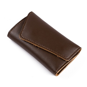 Leather Car Key Holder Bags, Change Purse, Keychain Case Wallet with 6 Hooks Zipper Closure, Rectangle, Coconut Brown, 6x10.8x2.3cm