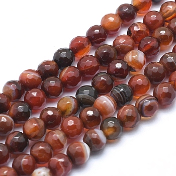 Natural Agate Beads, Dyed, Faceted Round, Saddle Brown, 6mm, Hole: 1mm, about 61pcs/strand, 14.3 inch(36.5cm)