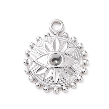 304 Stainless Steel Pendant Rhinestone Settings, Flat Round with Eye, Stainless Steel Color, Fit for 3mm Rhinestone, 21.5x18x2.5mm, Hole: 2.5mm