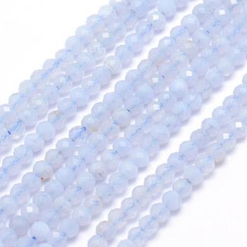 Natural Blue Lace Agate Beads Strands, Faceted, Round, 2mm, Hole: 0.5mm, about 150pcs/strand, 15.35 inch(39cm)