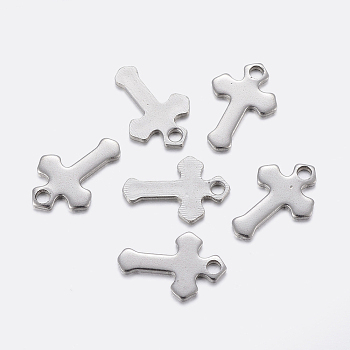 304 Stainless Steel Tiny Cross Charms, Stainless Steel Color, 15x10x1mm, Hole: 1.5mm