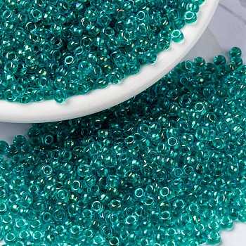 MIYUKI Round Rocailles Beads, Japanese Seed Beads, (RR3742) Fancy Lined Teal Green, 8/0, 3mm, Hole: 1mm, about 422~455pcs/10g