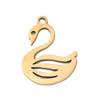 201 Stainless Steel Pendants, Swan Charms, Real 18K Gold Plated, 17.5x13.5x1mm, Hole: 1.4mm