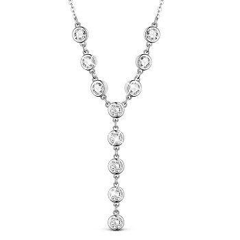 SHEGRACE Brass Pendant Necklaces, with Grade AAA Cubic Zirconia and Cable Chains, Flat Round, Platinum, 17.7 inch(45cm)