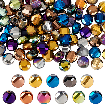 110Pcs 11 Colors Electroplate Glass Beads, Flat Round, Faceted, Mixed Color, 8.5x7.5x5.5mm, Hole: 1.5mm, 10pcs/color