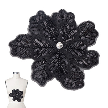3D Polyester Embroider Thread Iron on/Sew On Patches, Cloth Appliques, Black, 180x200x8mm