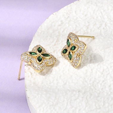Brass Micro Pave Cubic Zirconia Stud Earrings(KK-CBA8324-25G-03)-2