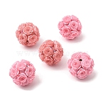 Opaque Acrylic & Rhinestone & Resin Beads, Round with Rose Flower, Pink, 21.5~22x20mm, Hole: 2mm(OACR-D039-05)
