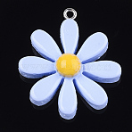 Resin Pendants, with Platinum Tone Iron Findings, Flower, Cornflower Blue, 33~34x28~30x8~9mm, Hole: 2mm(CRES-T010-87E)