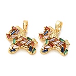 Brass Pave Colorful Cubic Zirconia Pendants, Horse Charms, Rack Plating, Long-Lasting Plated, Cadmium Free & Lead Free, Real 18K Gold Plated, 16x19x5mm, Hole: 4x2.5mm(KK-A304-04G)