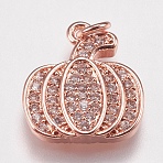 Brass Micro Pave Cubic Zirconia Charms, Pumpkin, Rose Gold, 15x13x2.5mm, Hole: 2mm(X-ZIRC-E147-38RG)