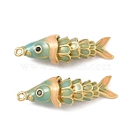 Brass Micro Pave Cubic Zirconia Pendants with Enamel, Fish Charms, Real 18K Gold Plated, Dark Sea Green, 35x11x10mm, Hole: 1.4mm(KK-H526-03G-05)