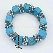 Natural Turquoise Cube Beaded Stretch Bracelet(XU8042-4)