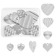 DIY Jewelry Making Findings Kits, Including 10Pcs 5 Styles 304 Stainless Steel Pendants and 4Pcs 2 Styles 304 Stainless Steel Rhinestone Settings, Heart Mixed Shapes, Stainless Steel Color, 16.5~24.5x15.5~22x1.5~2.5mm, Hole: 1.5~2mm, 2pcs/style(STAS-SZ0002-86P)