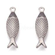 304 Stainless Steel Pendant, Fish, Stainless Steel Color, 21x6x2.5mm, Hole: 1.5mm(STAS-H109-18P)