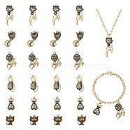 CHGCRAFT 24Pcs 6 Style Alloy Pendants, Hollow, Cat, Antique Bronze, 23~48x14.5~22x7.5~8.5mm, Hole: 2~2.5mm, 4pcs/style (FIND-CA0006-34)