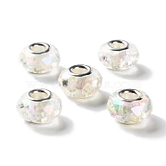 Shell Transparent Brass Cores Acrylic European Beads, Rondelle, Large Hole Bead, Faceted, Silver, Wheat, 15x9mm, Hole: 5mm(OACR-M024-08S-12)