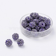 Pave Disco Ball Beads, Polymer Clay Rhinestone Beads, Grade A, Round, Tanzanite, PP12(1.8~1.9mm), 8mm, Hole: 1mm(X-RB-H258-8MM-539)