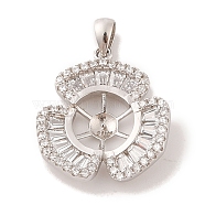 925 Sterling Silver Peg Bail Pendants, with Cubic Zirconia, Hollow Snowflower Charm, for Half Drilled Beads, Real Platinum Plated, 25x22x4mm, Hole: 3x4.5mm, Pin: 0.8mm(STER-B003-09P)