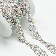 Brass Glass Rhinestone Chains, with Spool, Rhinestone Cup Chain, Crystal AB, Silver Color Plated, 20x5.5mm, about 5yards/roll(4.572m/roll)(CHC-S001-14S-AB)