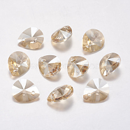 Faceted K9 Glass Rhinestone Charms, Imitation Austrian Crystal, Drop, Golden Shadow, 8x6x4mm, Hole: 1mm(RGLA-F053-E-001GS)